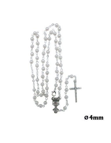 Rosario Cristal 4mm Imitacion Perla Primera Comunion En Caja