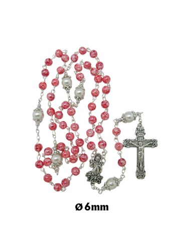 Rosario Cristal Divina Misericordia Liso 6mm Rojo Marmol Pater Perla Con Copetas