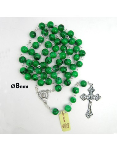 Rosario Cristal Liso 8mm Estampado Verde
