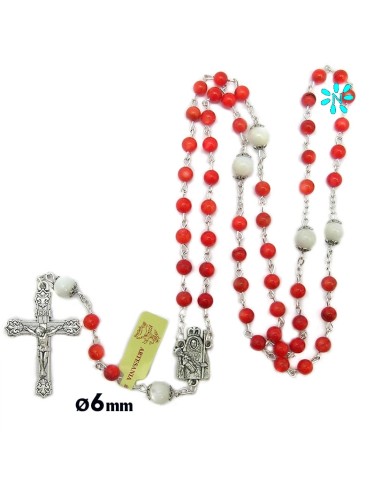 Rosario Cristal Virgen Candelaria Perla Rojo 6mm Paters Nacar Liso 8mm Con Copetas