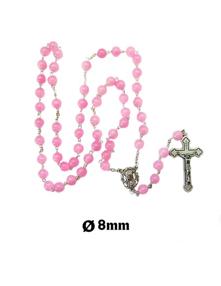 Rosario Cristal Liso 8mm Rosa Con Crucifijo Metal