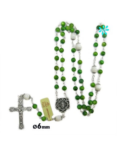 Rosario Cristal Perla Verde 6mm Paters Nacar Liso 8mm Virgen Guadalupe