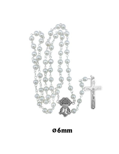 Rosario Cristal Imitacion Perla 6mm Primera Comunion
