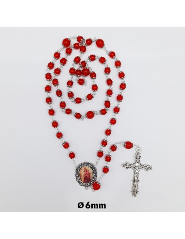 Rosario Cristal Rojo Tipo Piedra Liso 6mm Con Copetas Paters 8mm
