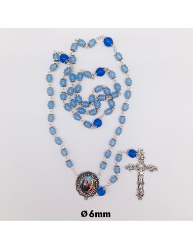 Rosario Cristal Celeste Tipo Piedra Liso 6mm Con Copetas Paters Azules 8mm