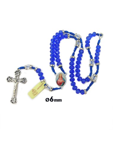 Rosario Cuerda Bola Azul Cristal 8mm Con Piedras En Paters