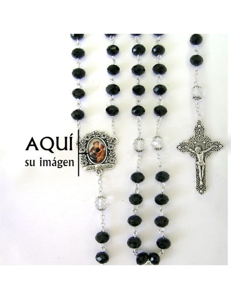 Rosario Cristal Negro Oval 8x6mm Paters Trasparentes Con Copetas