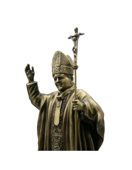 San Juan Pablo II 38cm Con Peana Acabado Bronce