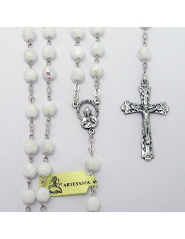 Rosario Cristal Tallado 7Mm Blanco