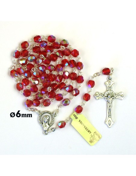Rosario Cristal Tallado 6Mm Rojo