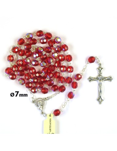 Rosario Cristal Tallado 7Mm Rojo