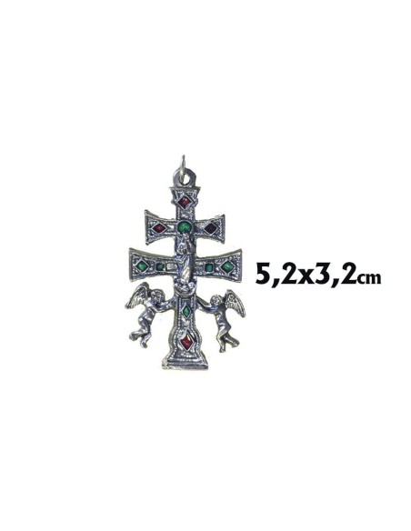 Cruz Caravaca Plateada 5. 2X3. 2Cm Con Angeles
