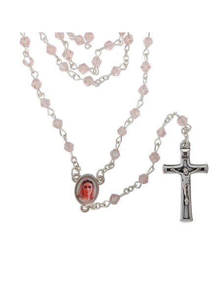 Rosario Cristal rombo tallado 4mm rosa