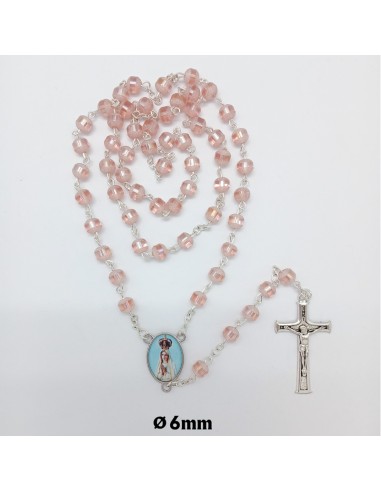 Rosario Cristal 6mm rosa achatado opaco con linea central lisa