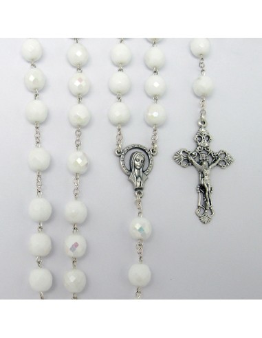 Rosario Cristal Tallado 10Mm Blanco