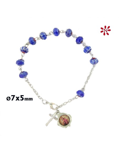 Rosario Brazalete Cristal Oval Azul Tipo Murano 7x5mm