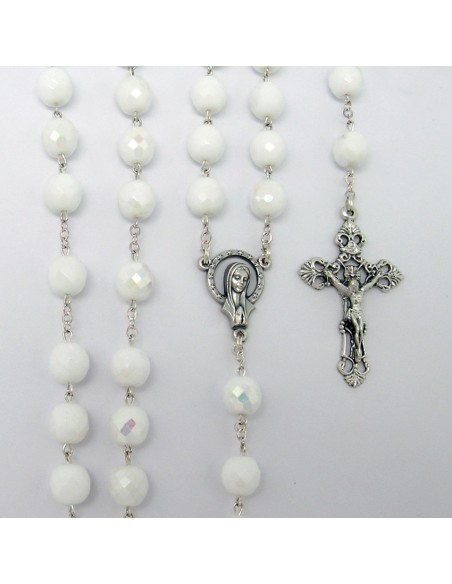 Rosario Cristal Tallado 10Mm Blanco