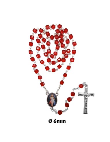 Rosario Cristal Forma Cubo 6x6mm rojo