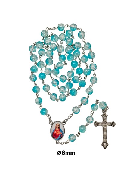 Rosario Cristal Liso 8Mm Azul Cuarteado