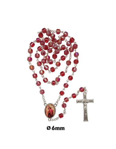Rosario Cristal 6mm rojo achatado opaco con linea central lisa