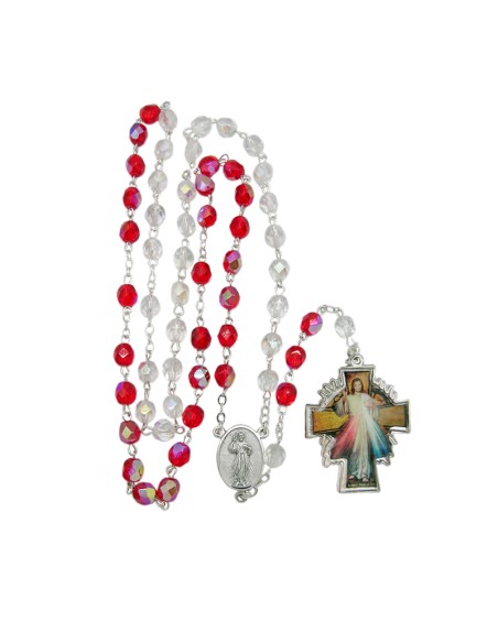 Rosario Cristal Tallado Divina Misericordia 7Mm En Caja