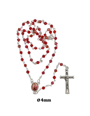 Rosario Cristal rombo tallado 4mm rojo