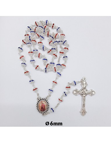 Rosario cristal rojo y azul 6mm con copeta