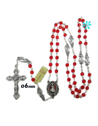 Rosario Cristal Tallado Rojo 6Mm...