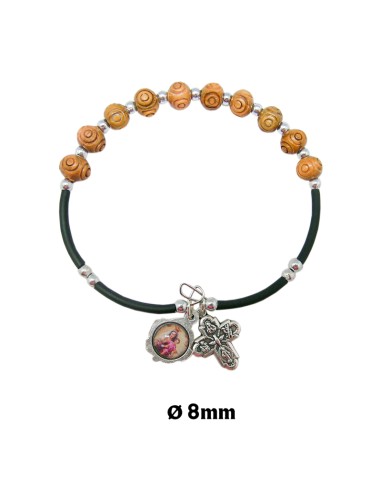 Brazalete Madera Redonda Trabajada Con Caucho Y Medalla