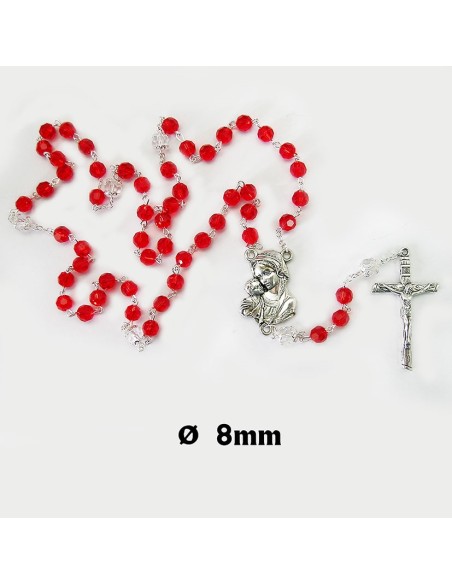 Rosario Cristal Tallado Rojo 8Mm Paters Cristal Con Copeta