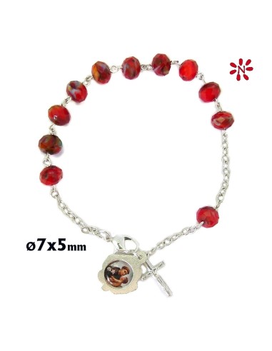 Rosario Brazalete Cristal Oval Rojo Tipo Murano 7x5mm
