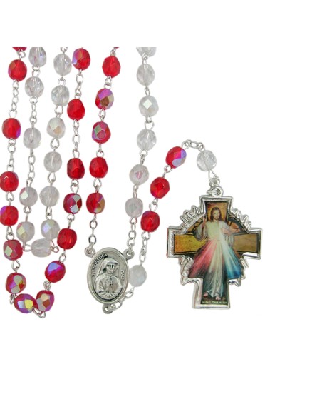 Rosario Cristal Tallado Divina Misericordia 7Mm En Caja