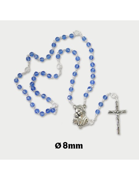 Rosario Cristal Tallado Azul 8Mm Paters Cristal Con Copeta