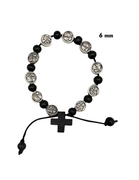 Brazalete San Jose Y Sagrada Familia Madera 6mm Elastico Colores Surtidos