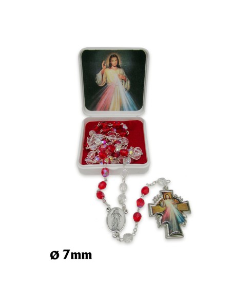 Rosario Cristal Tallado Divina Misericordia 7Mm En Caja