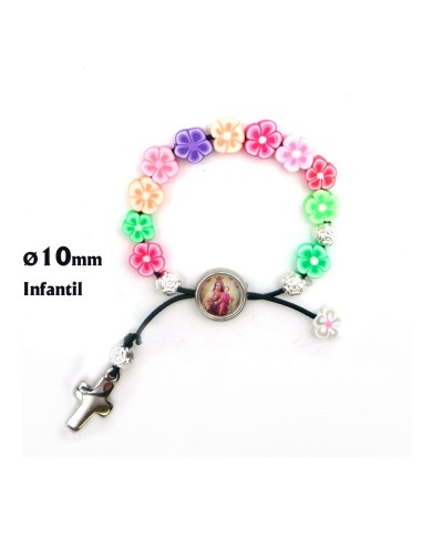 Pulsera Infantil Con Flores Multicolor Personalizable