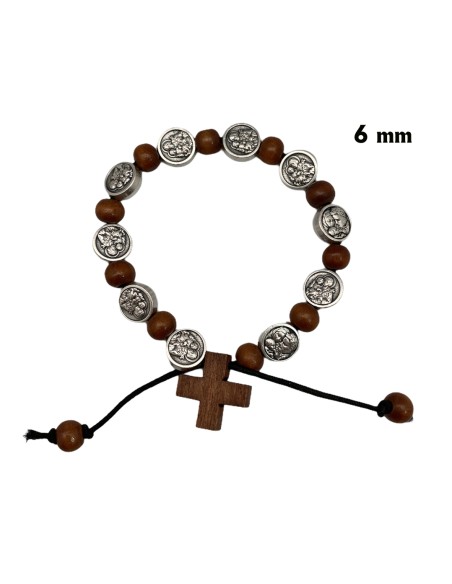 Brazalete San Jose Y Sagrada Familia Madera 6mm Elastico Colores Surtidos