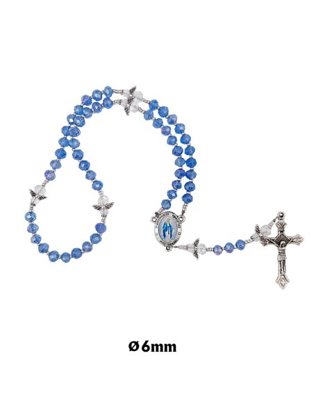 Rosario Cristal Virgen Milagrosa Tallado Azul 8Mm Paters Rosa Metal Maria A Colores