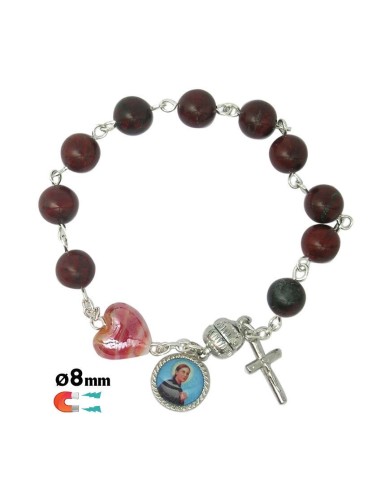 Rosario Brazalete Cristal 8mm Rojo Piedra Corazon Con Cierre Magnetico