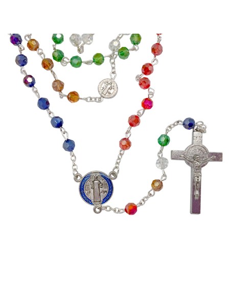 Rosario Cristal Tallado Misionero 6Mm San Benito En Maria Paters Y Cruz