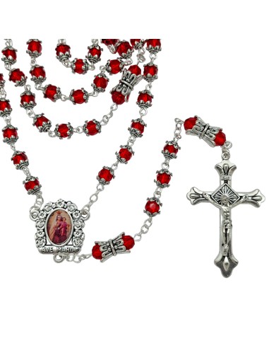 Rosario Cristal Tallado 6Mm Rojo Con...