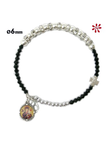 Brazalete Rigido 6mm Disco Zirconitas Con Bolas Plateadas Y Rombos Negros