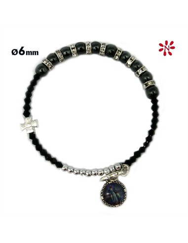 Brazalete Rigido 6mm Disco Zirconitas Con Ematite Y Rombos Negros