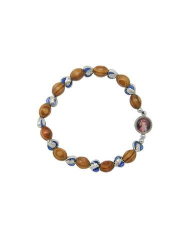 Brazalete Elastico Olivo 10x7mm Y Medallas Esmaltadas Cara De La Virgen