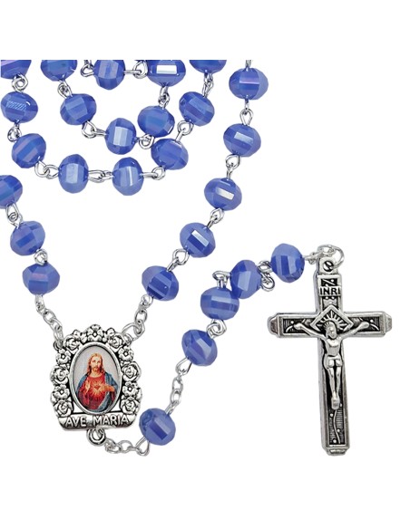 Rosario Cristal Tallado 8X7mm Azul Satinado Laminado