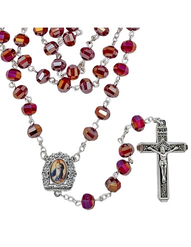 Rosario Cristal Tallado 8X7mm Rojo...