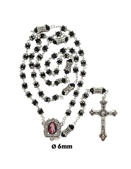 Rosario Cristal Tallado 6Mm Negro Con Copetas Y Paters Doble Metal