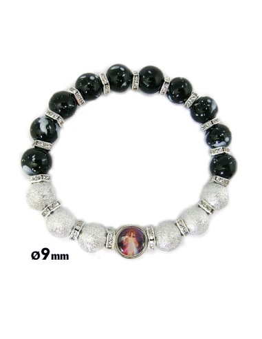 Brazalete Bola 9mm Mitad Negro Y Mitad Plata Con Strass Para Foto FIN