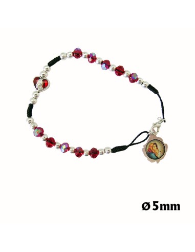 Brazalete Cristal Bola Tallada Corazon De Maria Rojo