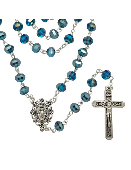 Rosario Cristal Tallado 6Mm Agua Marina Corte Irregular Laminado